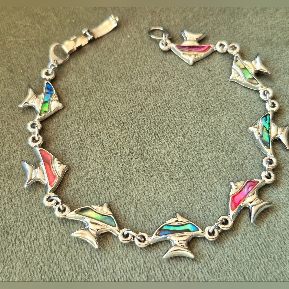 Silver Fish Bracelet with Multicolor Inlays